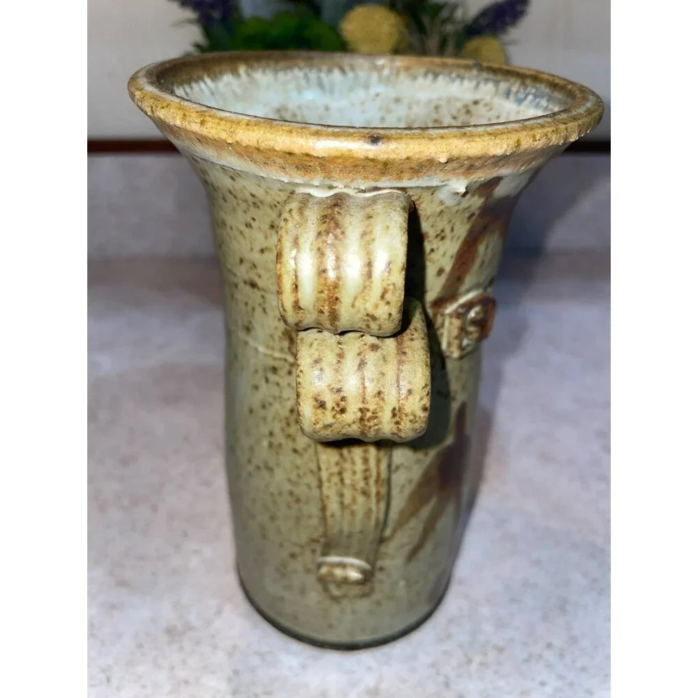 Vintage Ceramic Spoon Holder With Textured Handles & Unique Glaze Finish